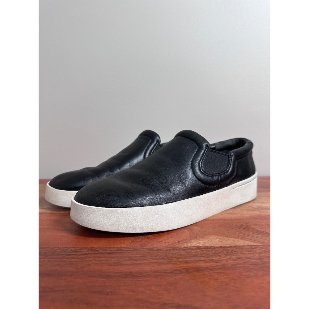 Vince Blair Slip On Sneakers Women 7 Black Leather Minimalist Contemporary